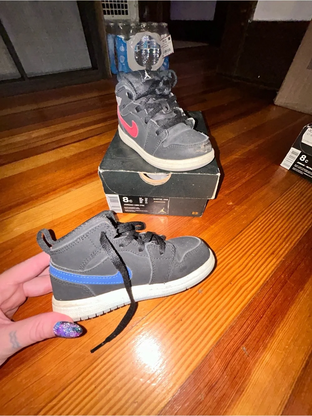 Jordan Kids High-Top Sneakers in Black with Red & Blue logo